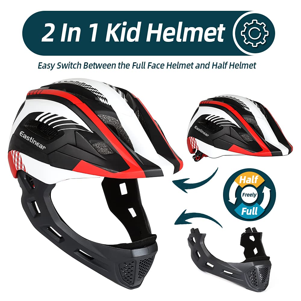EASTINEAR Kids Bike Helmet Full Face Adjustable Children Bicycle Helmets with LED Light Cycling Helmet for Boys and Girls Ages 3-8