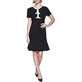 Karl Lagerfeld Womens Bow Details Puff Sleeve Round Neck a Line Dress