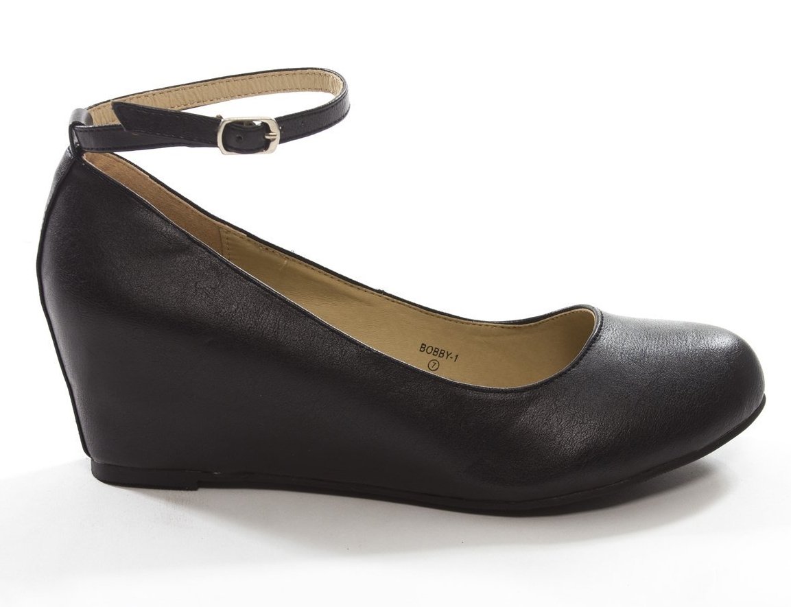 Chase & Chole Bobby-1 Women's Closed Toe Low Wedge Ballet Flat Mary Jane Ankle Strap, Black, 10 B (M) US - Image 4