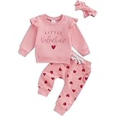 COORALLY Toddler Baby Girl Outfits Letter Print Flying Sleeve Sweatshirt with Heart Pattern Pants Headband