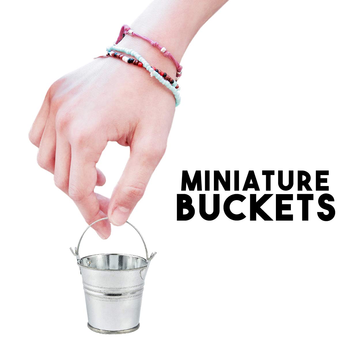 24Pack Small Metal Buckets 2Inch Silver Mini Pails with Handles