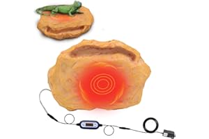 WISMOIER Reptile Heat Rock with Feeding Trough Lizard Heat Rocks for Reptiles Bearded Dragon,Temperature Adjustable Heating Rock Basking Climbing Rock Pad Heater Warmer Rock for Turtle,Snakes,Hermit