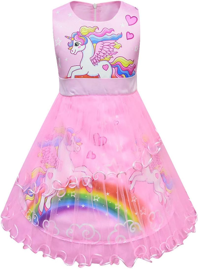 LEMONBABY Unicorn Sleeveless Princess Birthday Party Dress