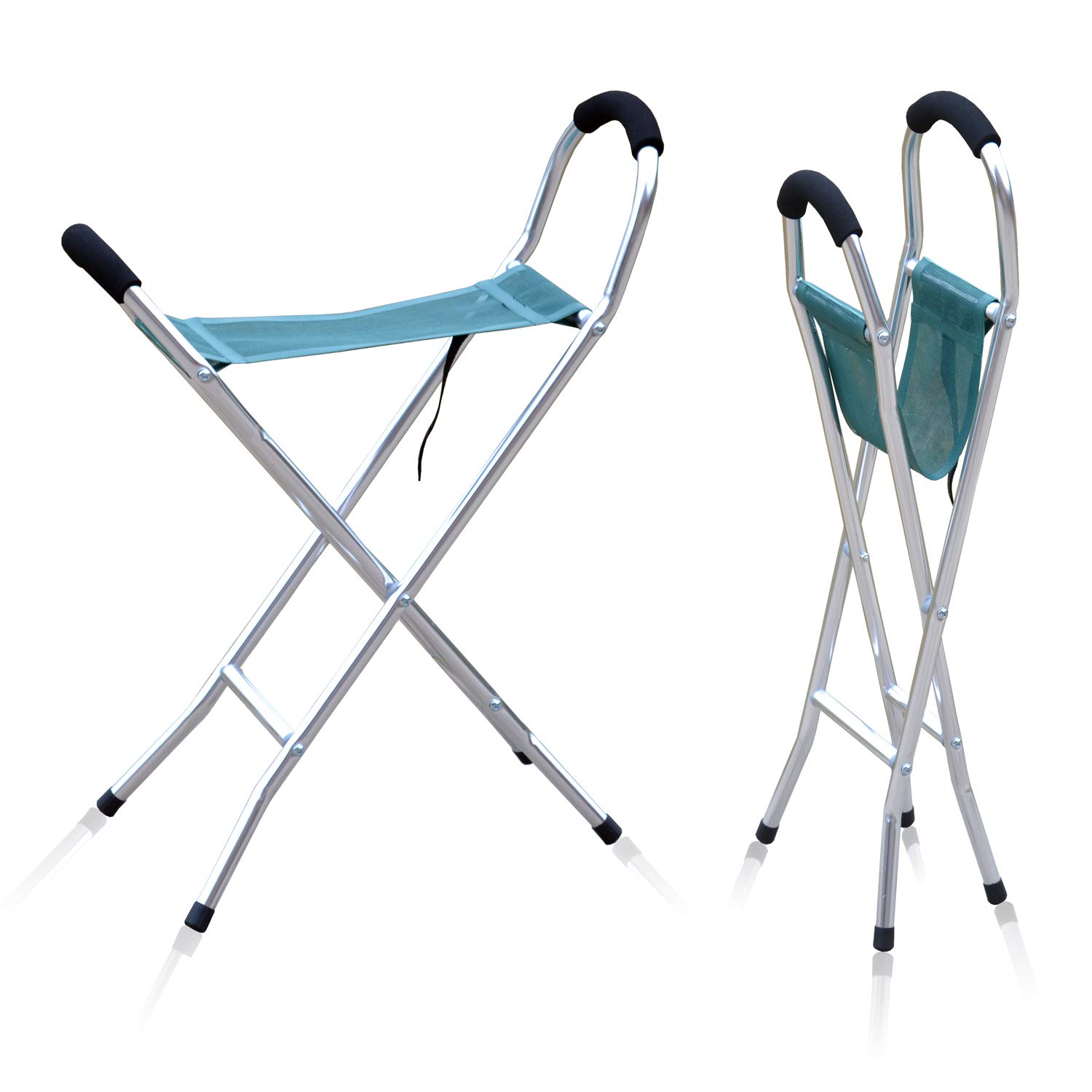 Folding Alloy Walking Stick Stool, Sturdy Lightweight Solid Aluminium Frame, Fishing Garden Camping Event Stool, Compact Portable, Collapsible for Outdoor Travel, Walking (Green) - Sun Leisure®