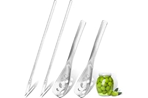 LELE LIFE 4Pcs Olive Spoon and Pickle Fork Tool, SUS304 Stainless Steel Small Slotted Spoon with Drain Hole, Long Fork for Pi