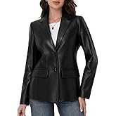 SILVER FASHIONS Lambskin Leather Jacket Women,Long Sleeve Button Front Leather Blazer,Notched Lapel Casual Style,Vent Detail