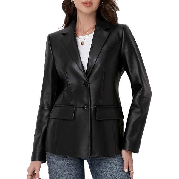 Zylphorix Men's Lapel Faux Leather Texture Suit Lightweight Slim