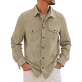 Runcati Mens Long Sleeve Suede Shirts Button Down Shacket Casual Work Western Regular Fit Shirt Jacket