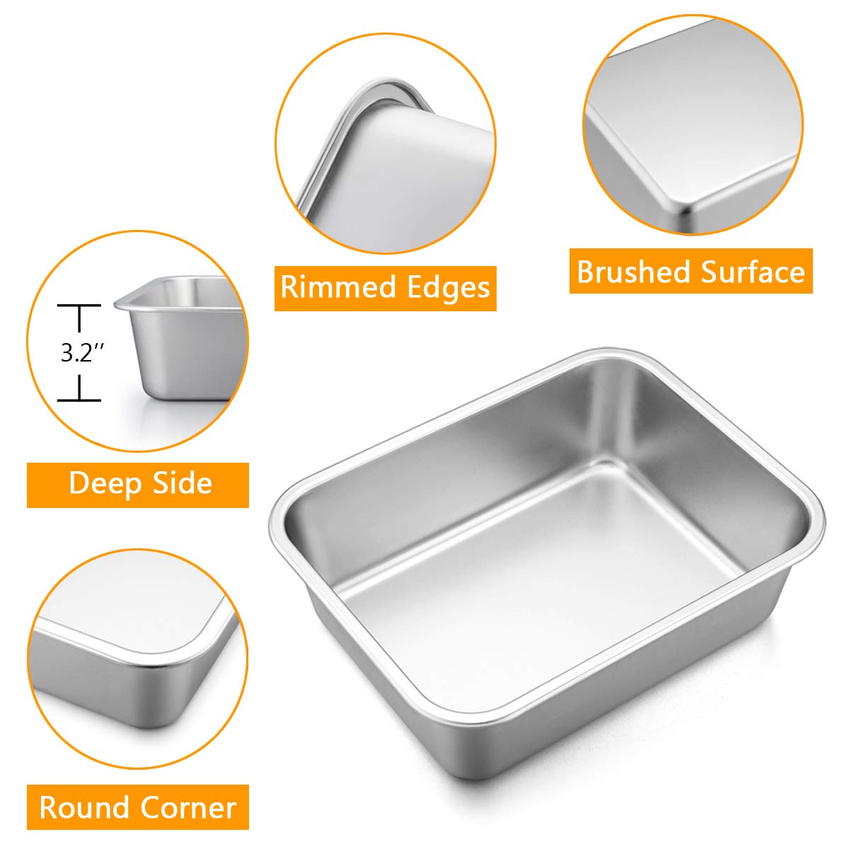 P&P CHEF Lasagna Pan Set, Stainless Steel Rectangular Baking Pan for Brownie/Cake/Meat, Non-Toxic & Heavy Duty, Deep Side & Rolled Rim, Brushed Surface & Dishwasher Safe, 12.7