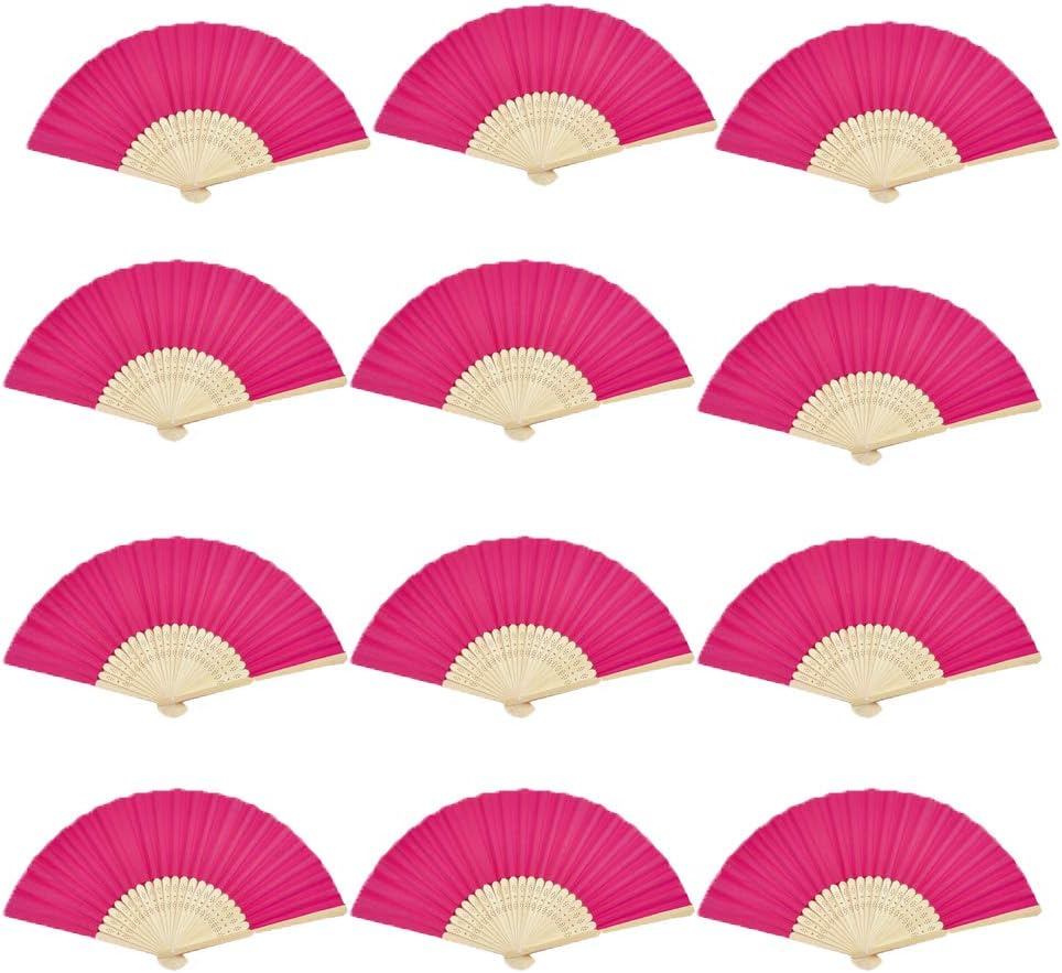 wonderfulstore2019 12 Packs Multicolor Handheld Folded Fan Bamboo Folding Paper Hand