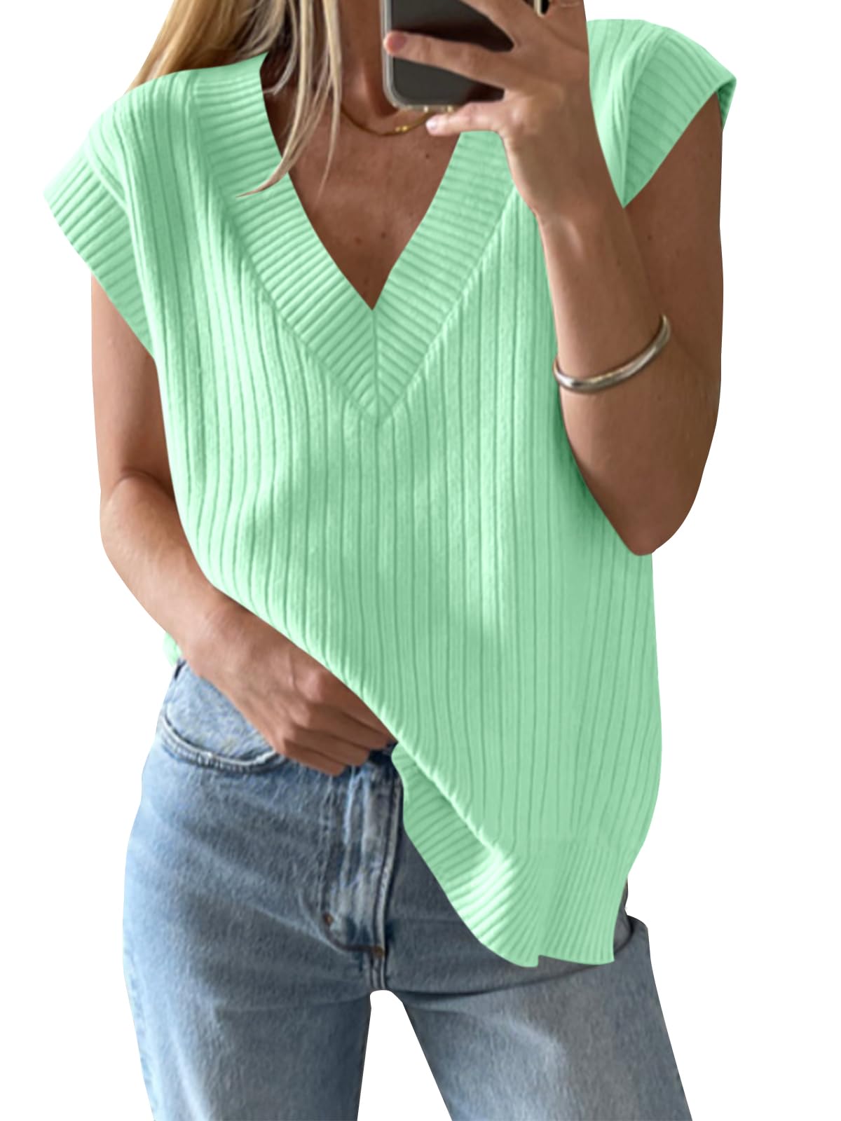 Saodimallsu Womens V Neck Sweater Vest Oversized