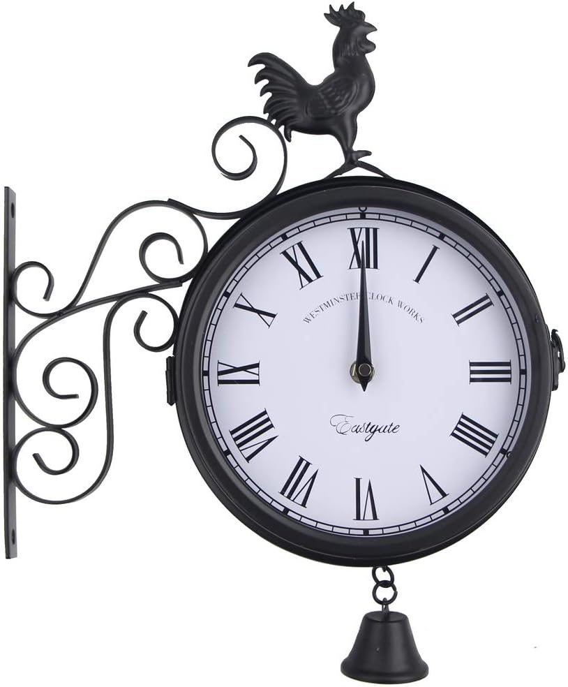 Timelike Antique Black Double Sided Round Wall Clock Garden Décor 30cm