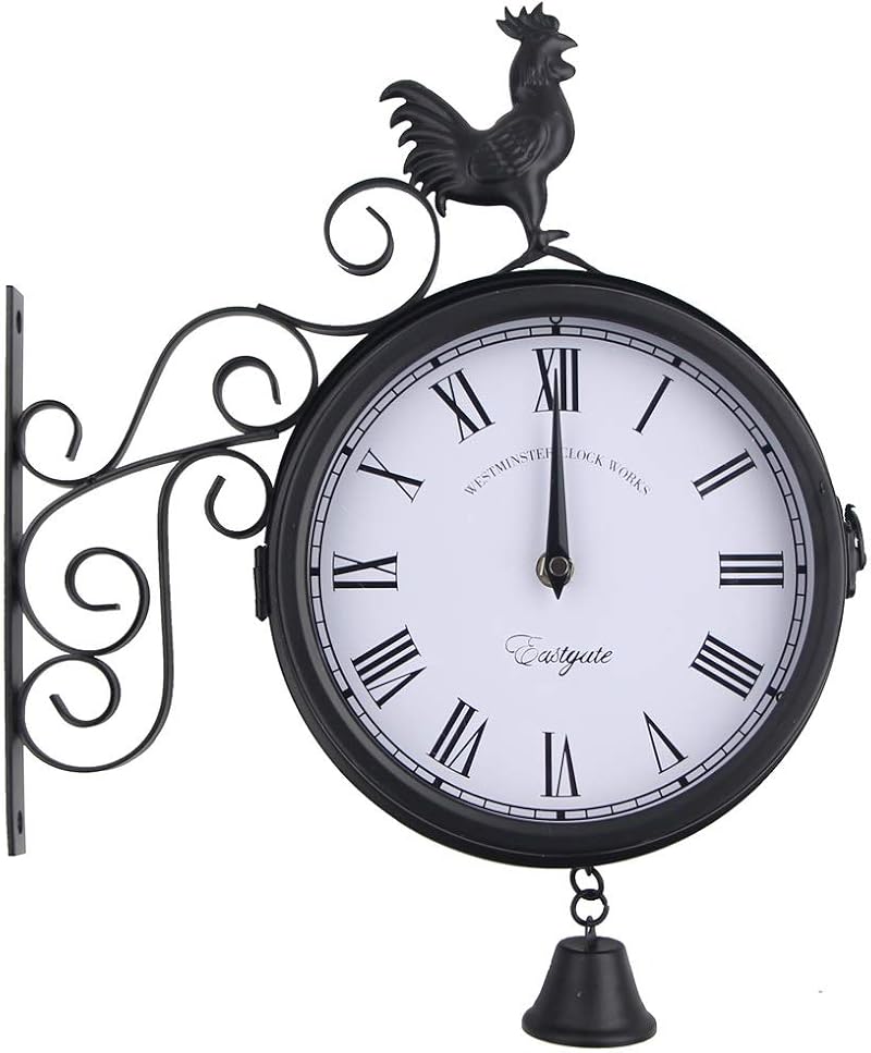 Timelike Antique Black Double Sided Round Wall Clock Garden Décor 30cm