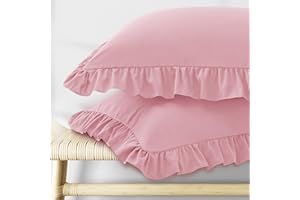 KKJIAF Ruffle Pillow Cases Standard Size Set of 2, Ruffled Pillow Covers with Envelope Closure, Wrinkle Resistant Pillowcases 20" x 26", Ruffled Pillow Shams, Light Pink