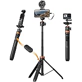 K&F CONCEPT MS08 62'' Phone Selfie Stick Tripod, 2-in-1 Extendable Cell Phone Tripod Stand with Remote, 360° Ball Head Camera