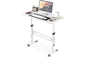 AMZTABLER Small Standing Desk Adjustable Height, Mobile Stand Up Desk with Wheels, 32 Inch Portable Rolling Desks Computer Office Workstations for Walking Pad Treadmill White