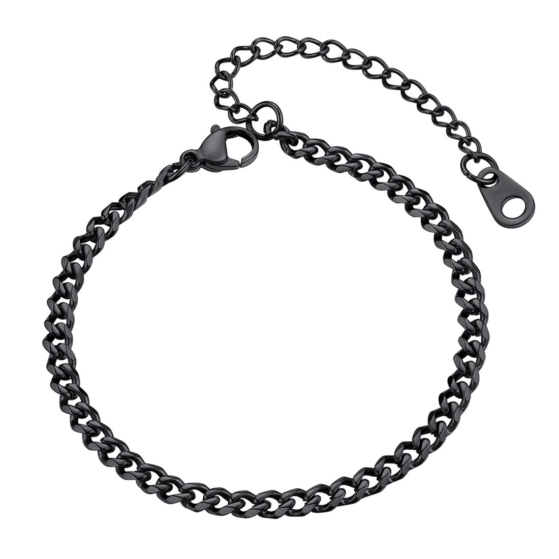 U7 Black Chain Bracelets for Women Curb Chains Men Stainless Steel Adjustable Braclet