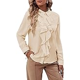 LYANER Women's Collar Neck Button Down Ruffle Front Long Sleeve Blouse Shirt Top