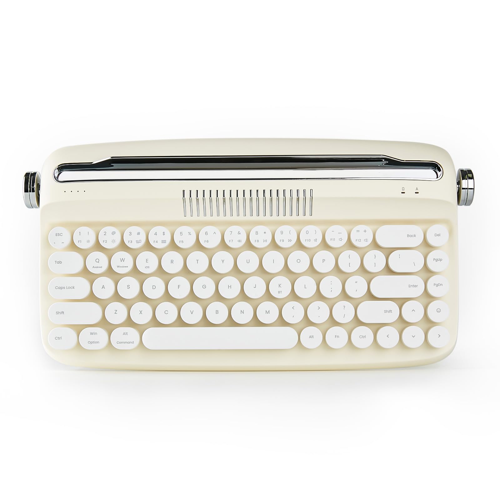 Photo 1 of YUNZII Upgraded Wireless Typewriter Keyboard, Retro Aesthetic with Integrated Stand, Cute Round Keycaps, USB-C/Bluetooth Connection for Table, Phone, PC and Win/Mac/Android (B307, Ivory Butter)