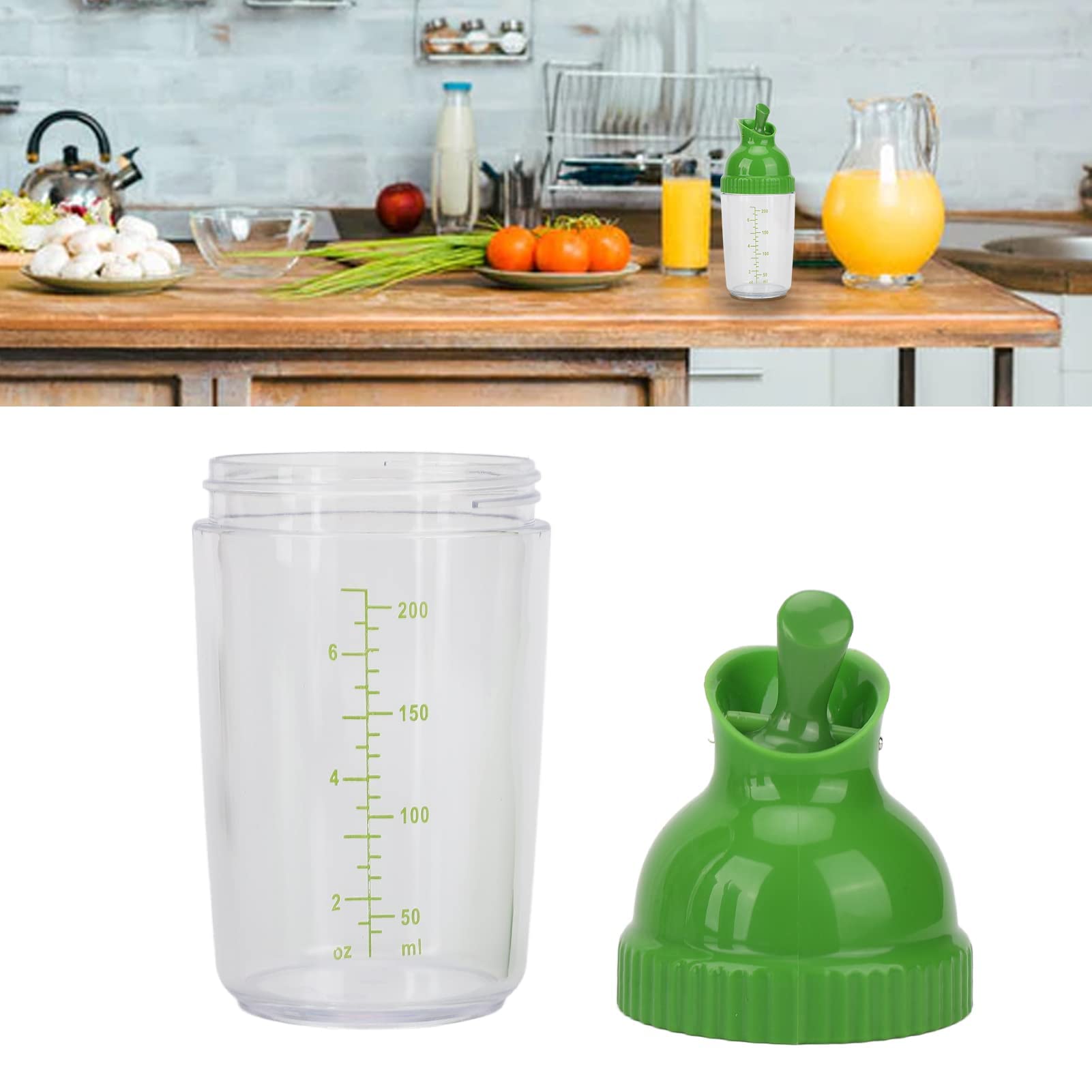 Salad Dressing Mixer Bottle, 200ml Salad Dressing Shaker Salad Dressing Container BPA Prevent Leakage Salad Dressing Jar with Lid for Kitchen Storage Containers (Green)