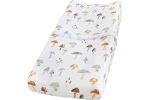 LifeTree Muslin Changing Pad Cover for Baby Girls Boys, 70% Viscose from Bamboo and 30% Cotton, 16"x32" Diaper Change Table Pad Covers, Soft Changing Pad Sheets, Mushroom Pattern