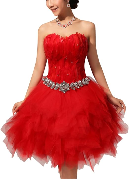 Shifan Eleganti Abito Senza Spalline Mini Vestiti Donna Di Tulle Abito Corti Sera Abito Da Sposa Rosso Xl Amazon It Abbigliamento