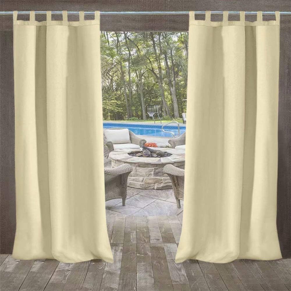 UniEco Outdoor Curtain Garden Patio Balloon Curtains Blackout Curtains Waterproof Mildew Resistant for Pavilion Beach House, 1 Piece, 132x215cm, Vanilla