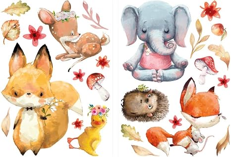 Dekodino Pegatina De Pared Cuarto Del Bebe Animales Bosque Acuarela Otono Set Amazon Es Bebe