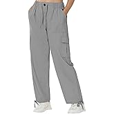 Womens Cargo Joggers Parachute Y2K Pants Lightweight Hiking Travel Scrub Pants Elastic Waist with Drawstring Quick Dry, Grey XXL