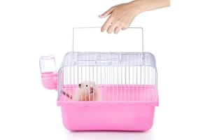 JONS NTY Small Hamster Cage, Hamster Travel Carrier, Travel Cage, Portable, Hand-held, Breathable, Easy to Clean Carry, for Short Trip, Visit to The Pet Clinic, for Small Size Hamsters, Pink