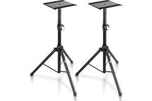 Dual Studio Monitor 2 Speaker Stand Mount Kit-Heavy Duty Tripod Pair and Adjustable Height from 34.0” to 53.0” w/Metal Platfo