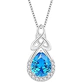 FJ Celtic Knot Necklace 925 Sterling Silver Infinity Teardrop Birthstone Pendant Irish Good Luck Jewelry for Women