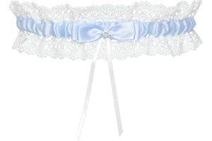 Fjgyjt Blue Wedding Garter Floral Lace One Size Elastic Bridal Garters with bow