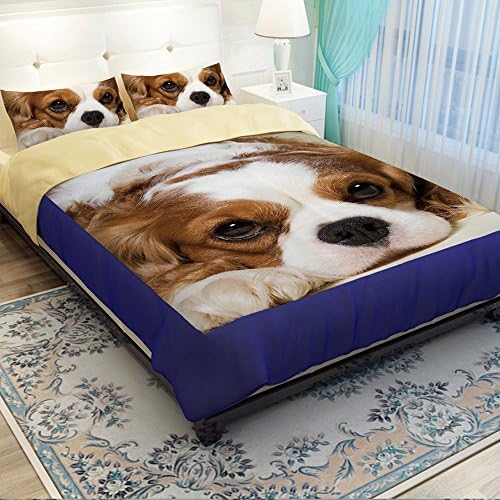 RuiHome Cute Dog Pattern 4-Pieces Duvet Cover Set Hidden Zipper Closure Full Size Bedding for Teens Kids Boy Girl