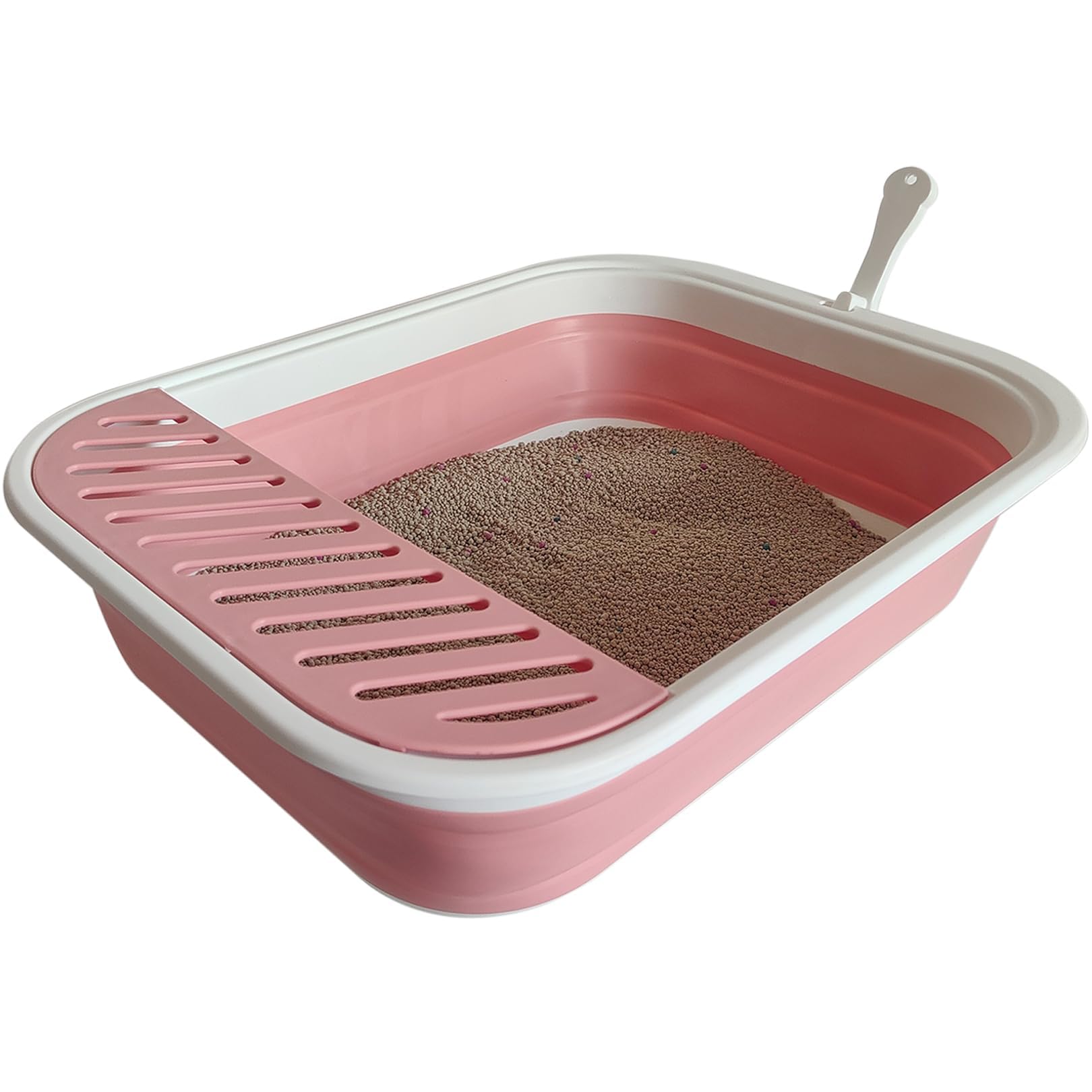 Photo 1 of Collapsible Small Cat Litter Box for Kittens Open Potty Pan Travel Foldable Waterproof Shallow Anti-Splash Removable Semi-Enclosed Kitten Kitty Puppy Small Animals Senior Pet (Pink)
