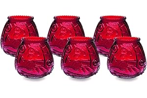 Sterno Euro-Venetian Wax Candles - Decorative Candle Set with Colorful Glass Holder - Burns Up to 45 Hours, Pack of 6 - Red