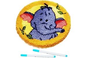 kingsea Latch Hook Kit, Elephant Pattern DIY Rug, 19 Inch DIY Needle Craft Shaggy Rug Pattern Paint Cross Stitch
