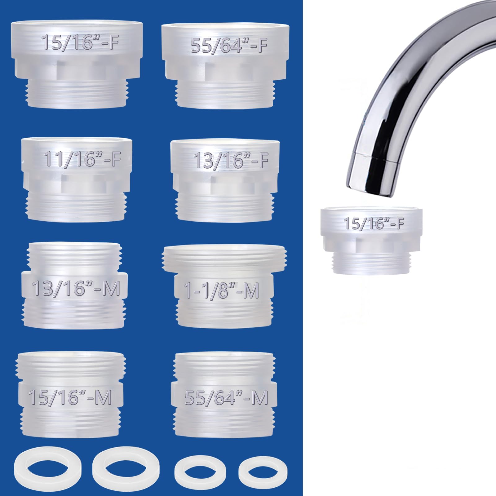 Photo 1 of 8PCS Faucet Adapter Set for Kitchen & Bathroom – HeavyDuty BPAFree ABS Male/Female Tap Converters with Inch & Metric Labels – Connects Brita, PUR Faucet Filters to Threaded Taps
