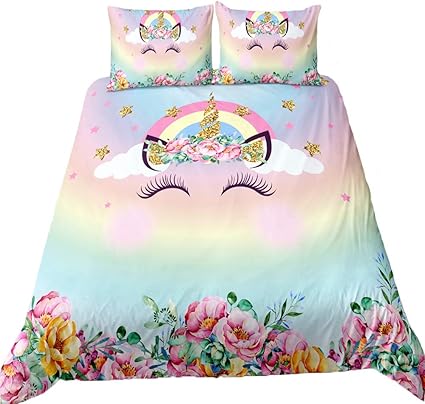 No Comforter Inside Suncloris Emoji Unicorn Kids Gift Home Bedding Sheet Set Included 1 Duvet Cover 2 Pillowcase Full Toys Games Duvet Cover Sets