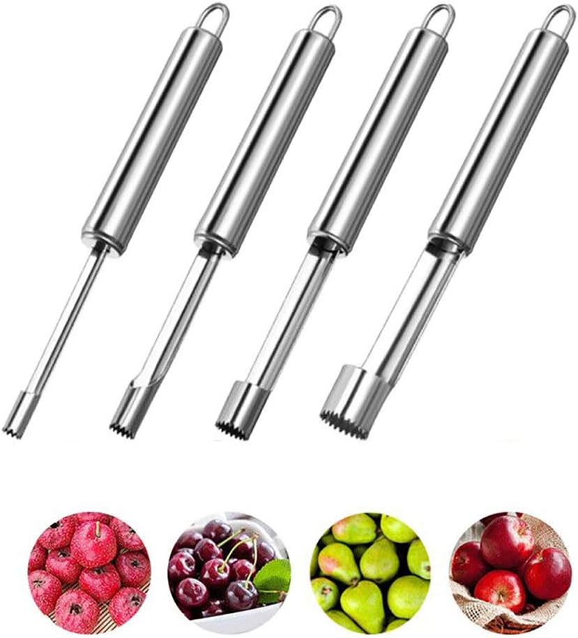 Corer and Pitter 4 Sizes Multi-Function Fruit Corer and Pitter Remover Set Stainless Steel Apple Pear Fruit Seed Corer Pitter for Home Kitchen, Pear, Cherry, Jujube and Red Date (4 Size)