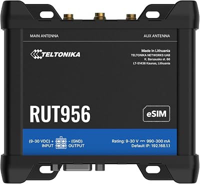 Teltonika RUT956 Industrial Router 4G LTE Cat 4 Wi-Fi Dual SIM Ethernet GPS VPN