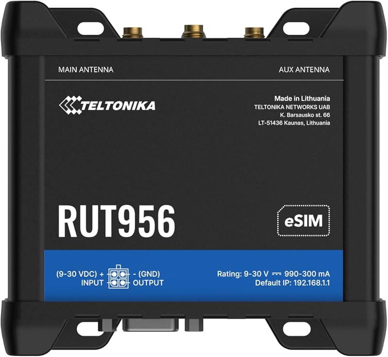 Teltonika RUT956 Industrial Router 4G LTE Cat 4 Wi-Fi Dual SIM Ethernet GPS VPN