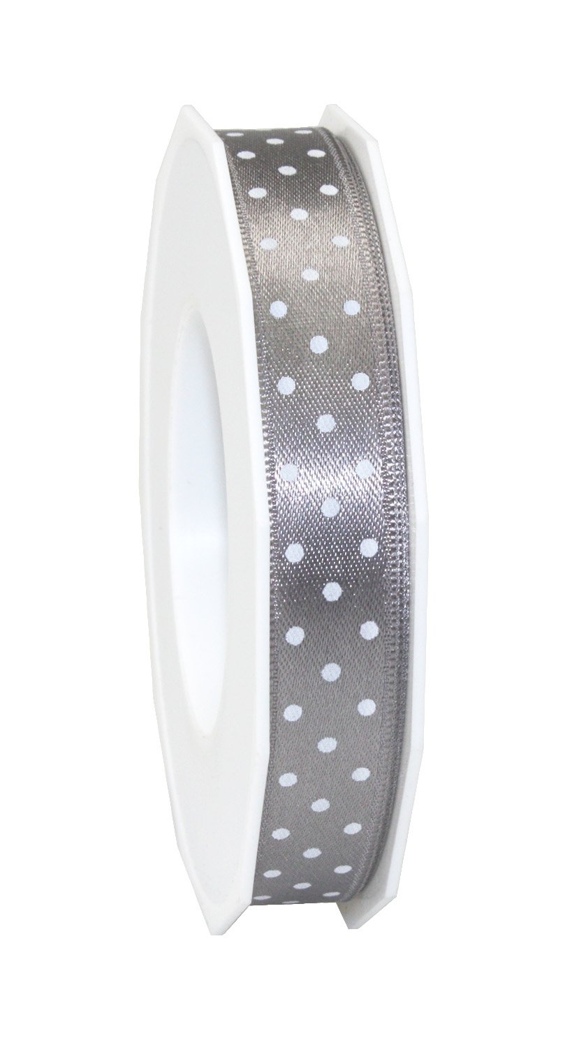 PRÄSENT - Mini Dots Printed Satin Ribbon Silver 15 mm width, 20 m length — image 1