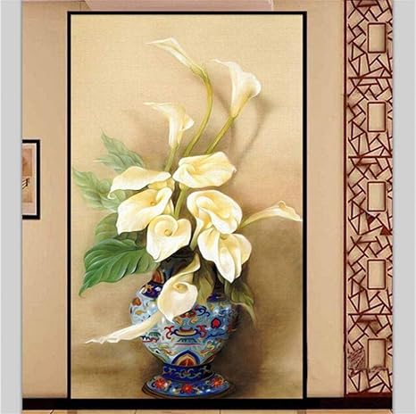 Amazon Qudmst カスタマイズされた壁紙3d大写真壁画馬蹄ロータス花瓶手作りの花3d壁紙絵画 250x175cm 壁紙