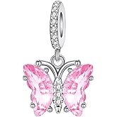 GOINEVA Pink Butterfly Dangle Charm 925 Sterling Silver Charm Fits Women's Charm Bracelet & Necklace Valentine's Day Mother's Day Jewelry Gifts for Women