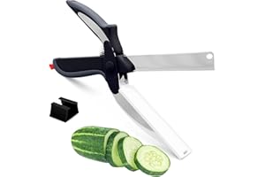 Cutting Board Scissors - 2 in 1 Stainless Steel Vegetable Scissors Cutting Board Knife, Dishwasher Safe, Safety Lock, Rust Re