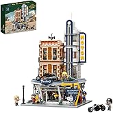 PANTASY Retro Motorcycle Diner & Bar Building Set - Modular Street Corner Architecture Kit with Interactive Doors, Openable Walls, 4 Motorcycles & 5 Exclusive Minifigures for Display & Play