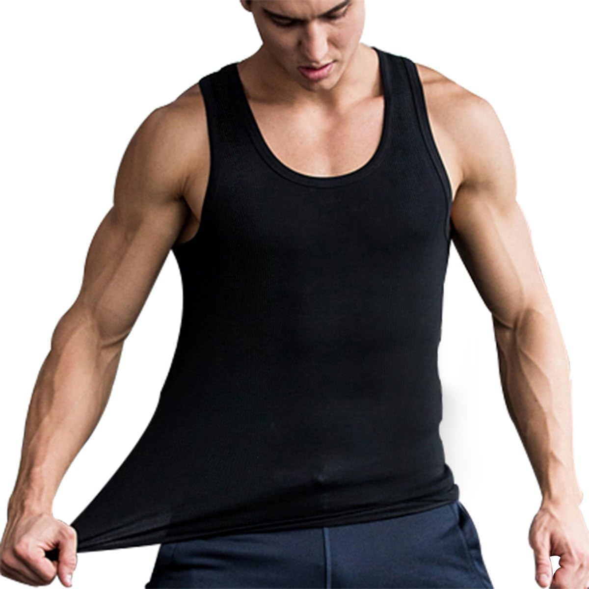 Tank Tops for Men Sleeveless A-Shirts100% Combed Cotton by VOROY (L)