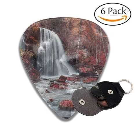 Beautiful Waterfall With Trees Red Leaves Rocks And Stones In Autumn Forest Silver Stream Stylish Celluloid Guitar Picks Plec