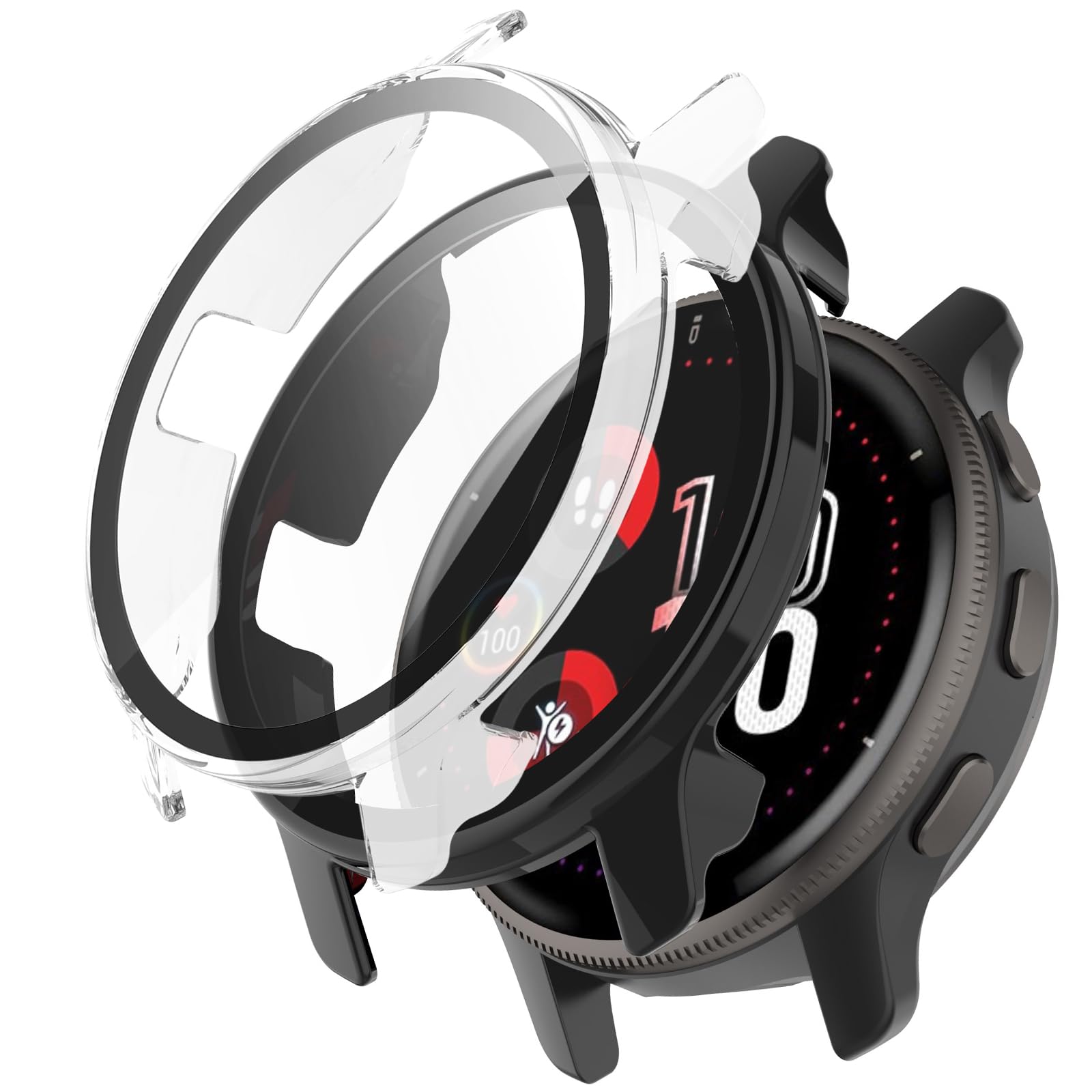 KZIOACSH Case with Tempered Glass for Garmin Venu 2 Plus 43mm, 2 Pack All Around Hard PC Cover Shell Ultra-Thin Anti-Scratch Shockproof Overall Screen Protector Protective Cove, Black+Clear